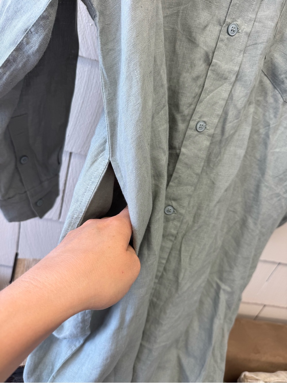 Mamene Florence Linen Shirt Dress Aloe Gray Green XS S Oversized Button Up - Picture 10 of 14